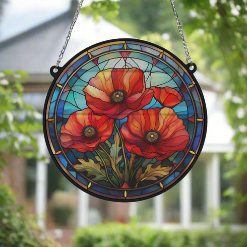 Poppy Stained Glass Effect Suncatcher